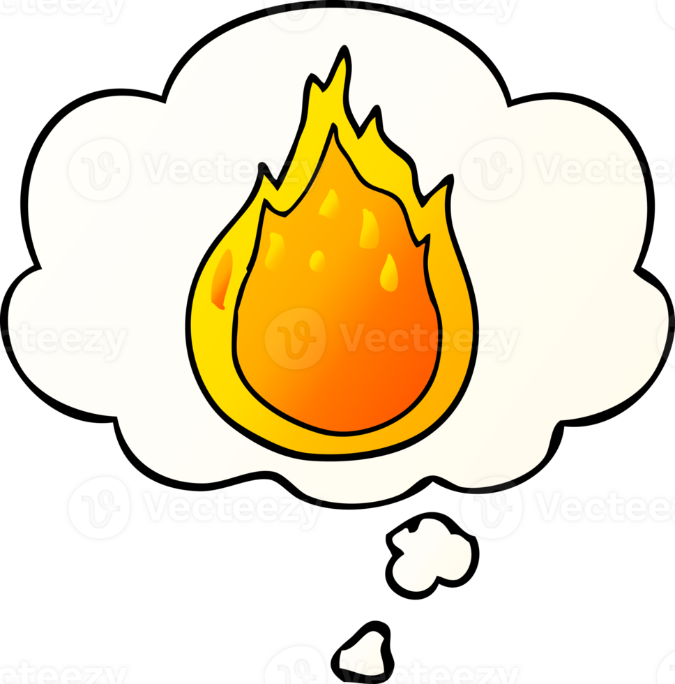 cartoon fire with thought bubble in smooth gradient style png