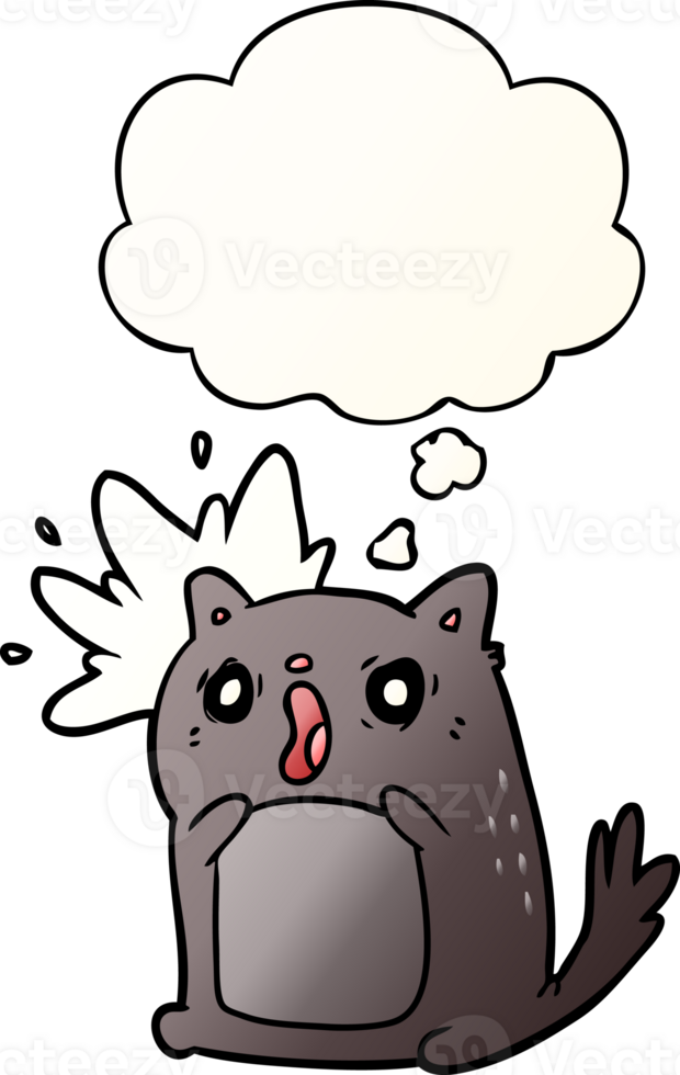 cartoon shocked cat with thought bubble in smooth gradient style png