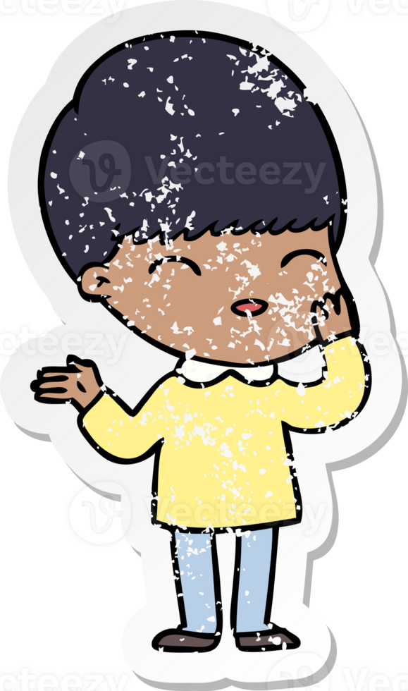distressed sticker of a happy cartoon boy png
