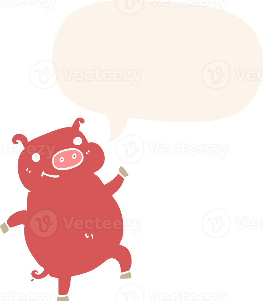 cartoon dancing pig and speech bubble in retro style png