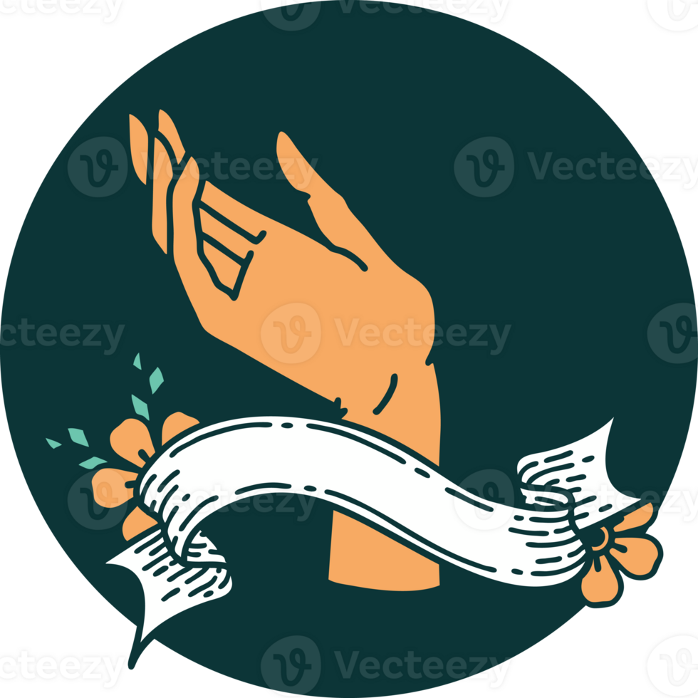 tattoo style icon with banner of a hand png