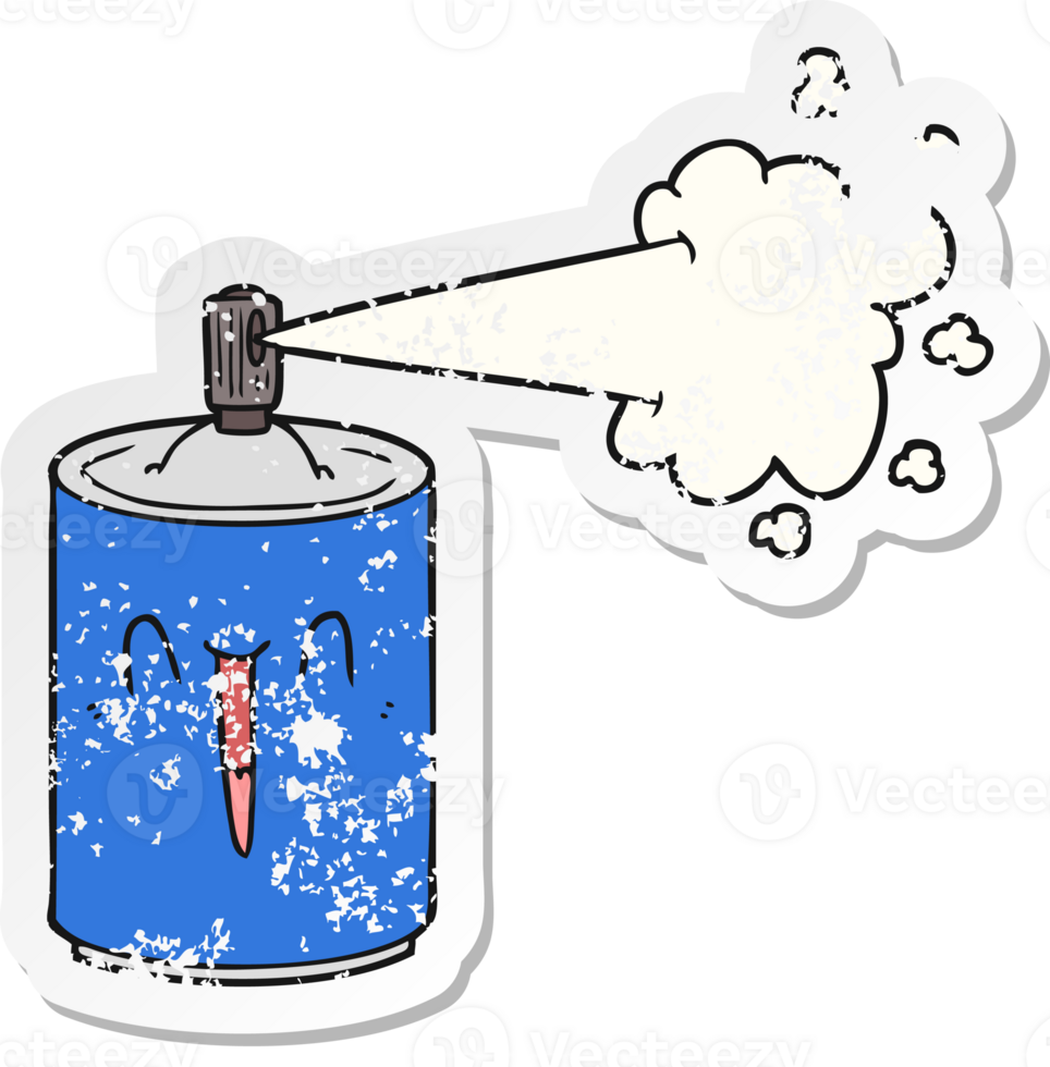 distressed sticker of a cartoon aerosol spray can png