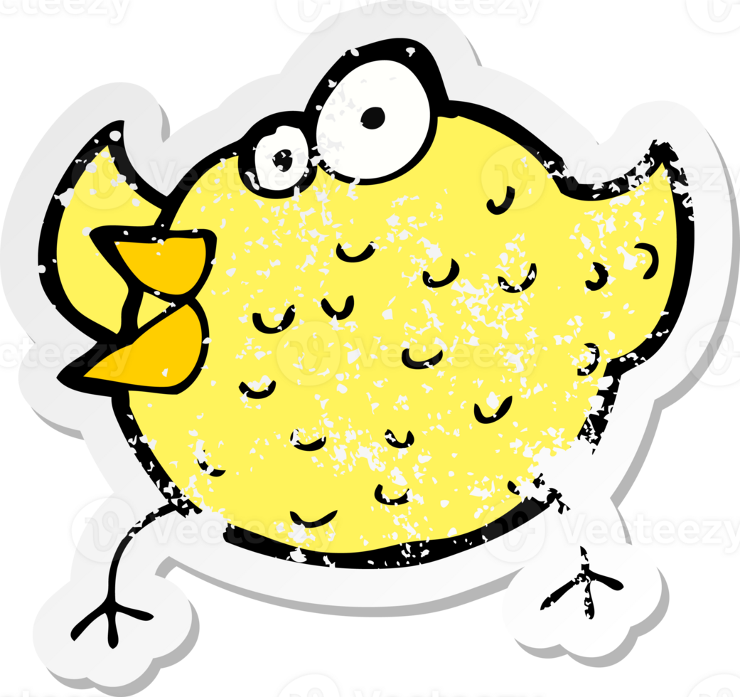 retro distressed sticker of a cartoon happy bird png