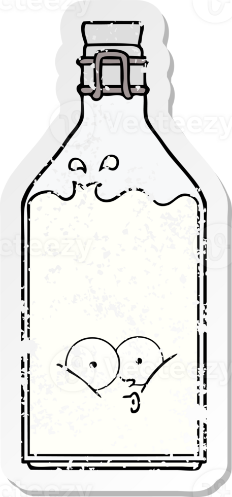 distressed sticker of a cartoon old bottle png