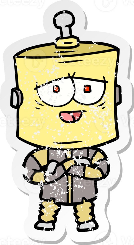 distressed sticker of a cartoon robot png