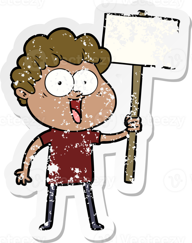 distressed sticker of a cartoon happy man png