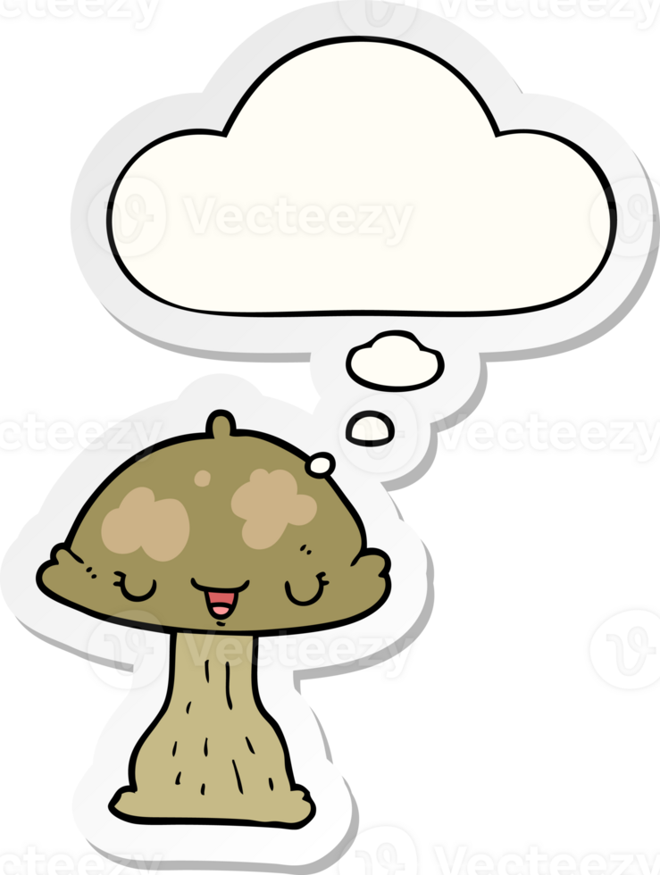 cartoon toadstool and thought bubble as a printed sticker png