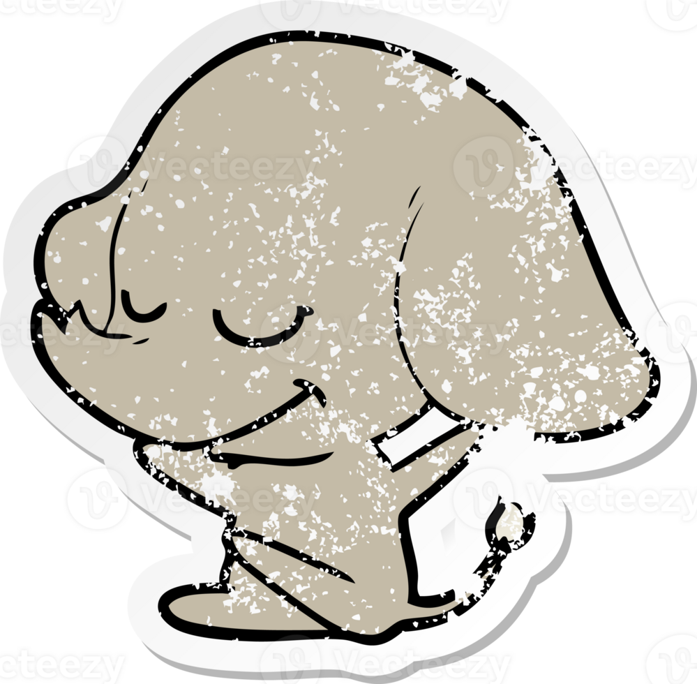 distressed sticker of a cartoon smiling elephant png