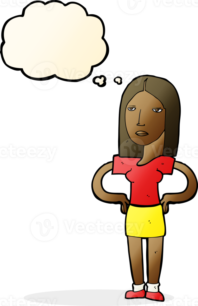 cartoon woman with hands on hips with thought bubble png