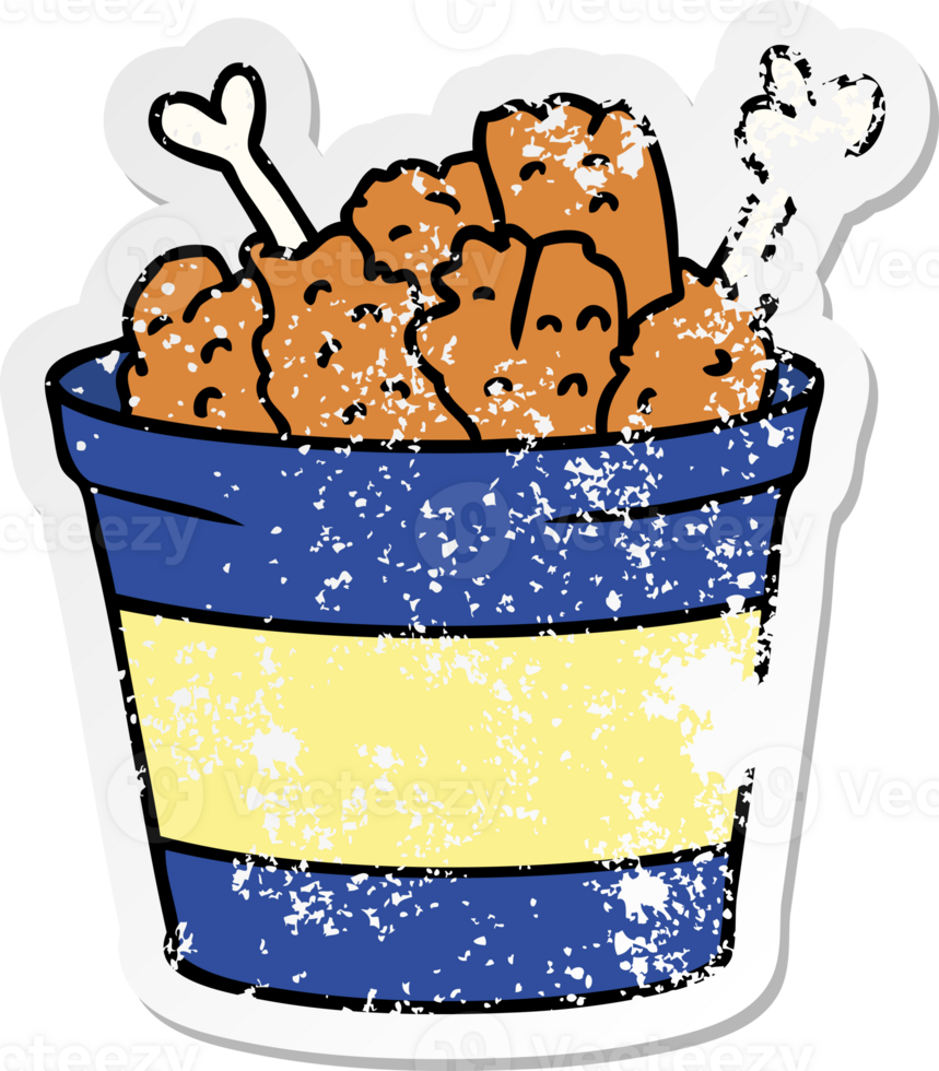 distressed sticker cartoon doodle bucket of fried chicken png