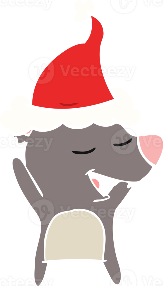 flat color illustration of a bear wearing santa hat png