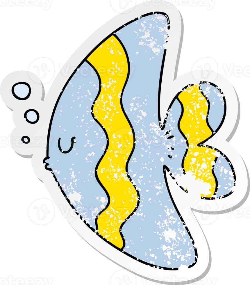 distressed sticker of a quirky hand drawn cartoon fish png