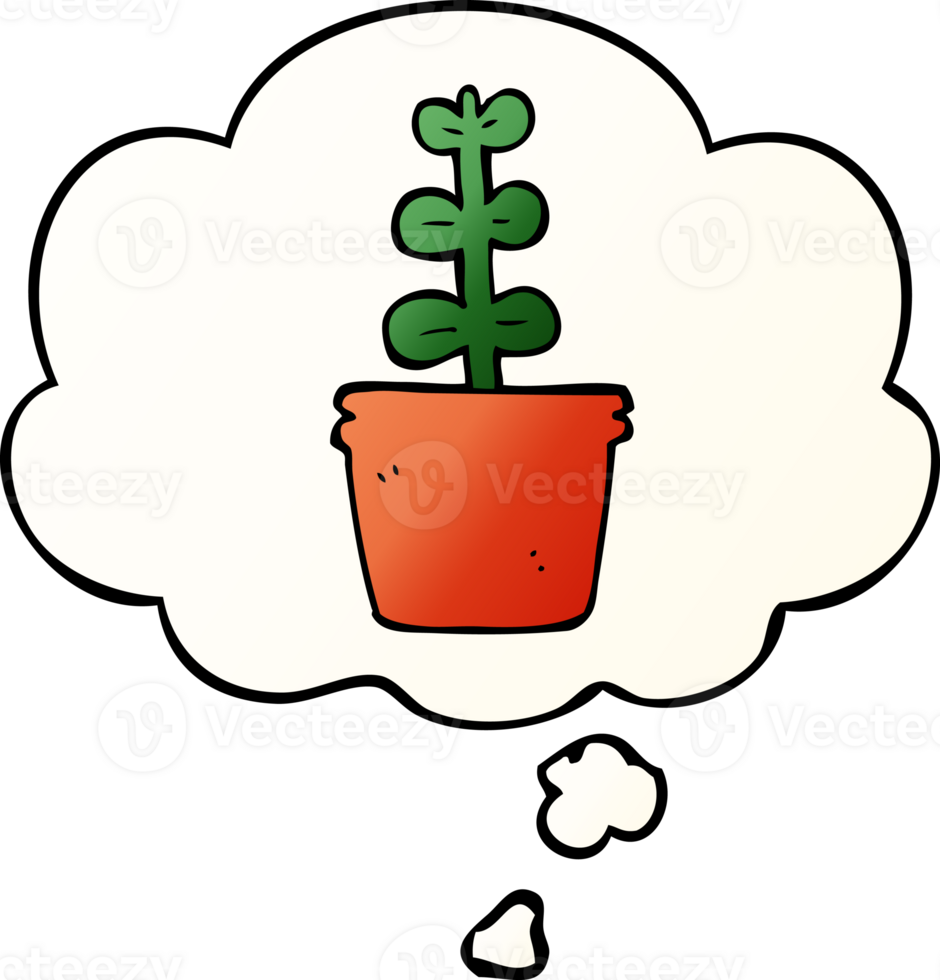 cartoon house plant and thought bubble in smooth gradient style png