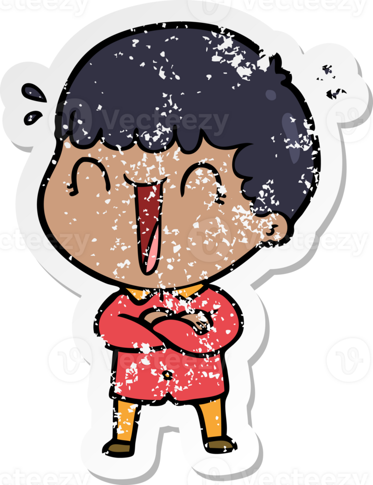 distressed sticker of a laughing cartoon man png
