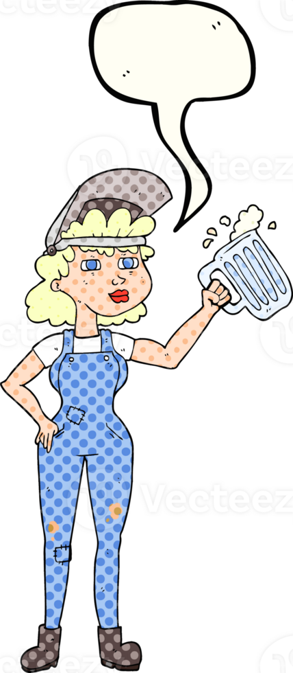 comic book speech bubble cartoon hard working woman with beer png