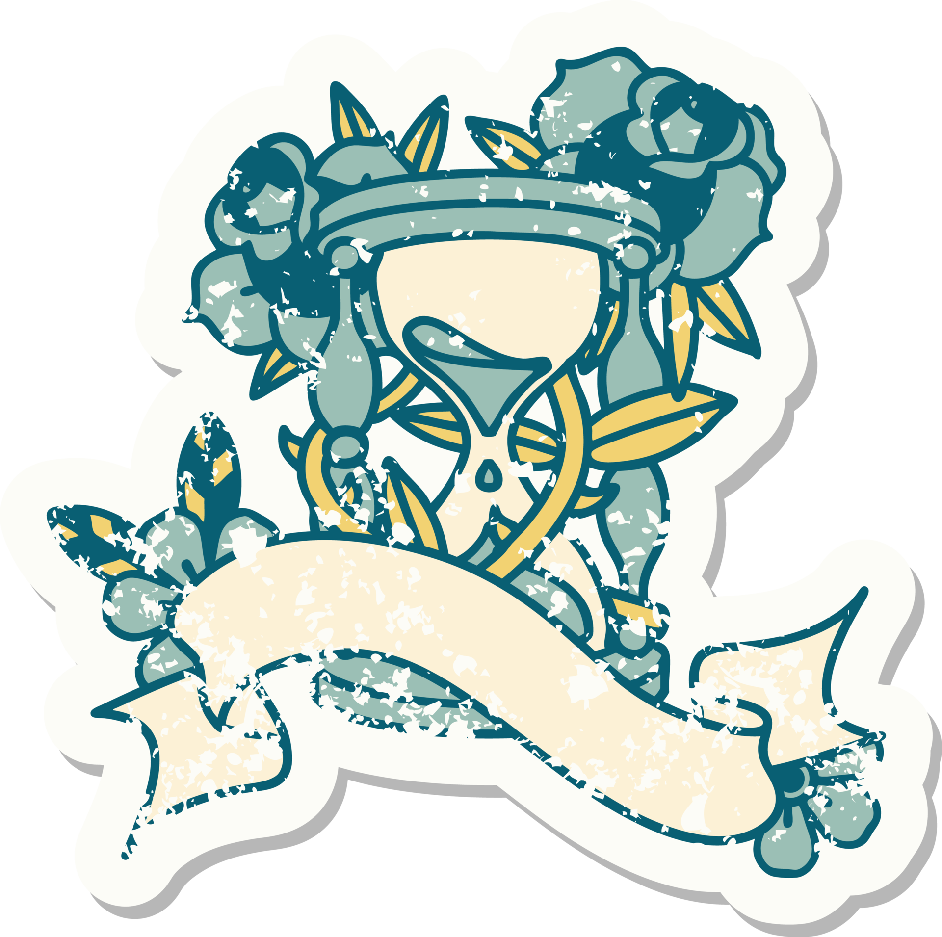 Grunge Sticker With Banner Of An Hour Glass And Flowers 44965340 PNG grunge-sticker-with-banner-of-an-hour-glass-and-flowers-44965340-png