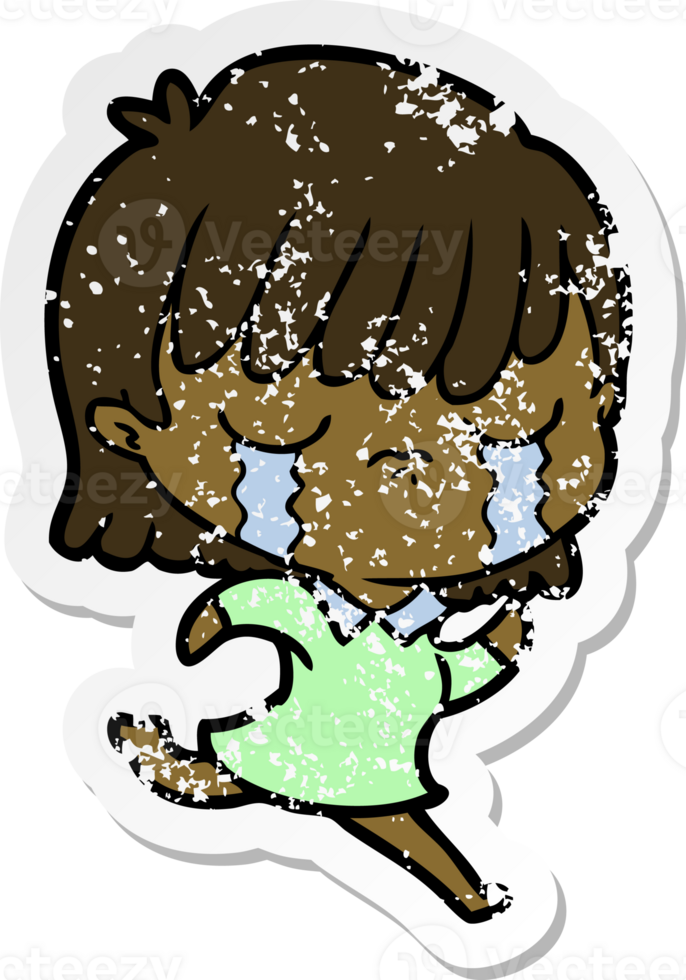 distressed sticker of a cartoon woman crying png