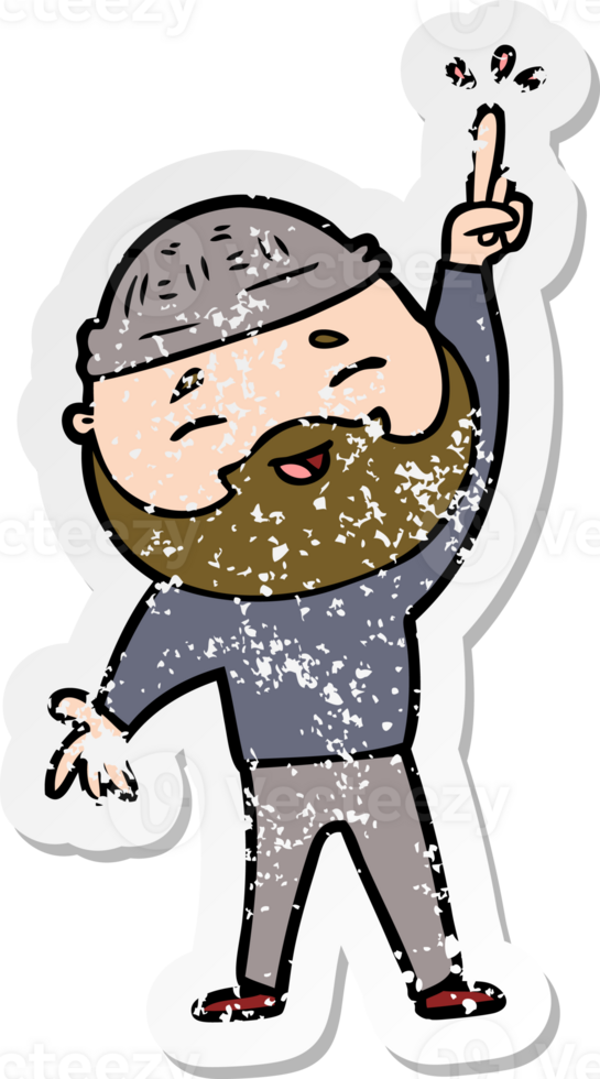 distressed sticker of a cartoon happy bearded man png