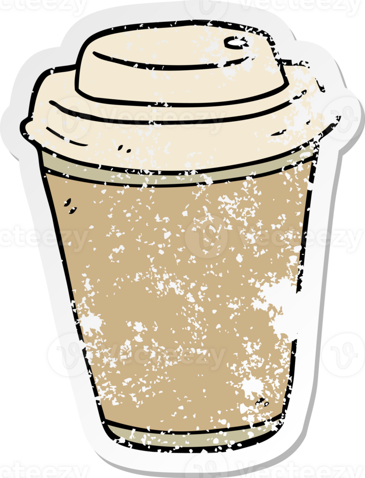 distressed sticker of a cartoon takeout coffee cup png
