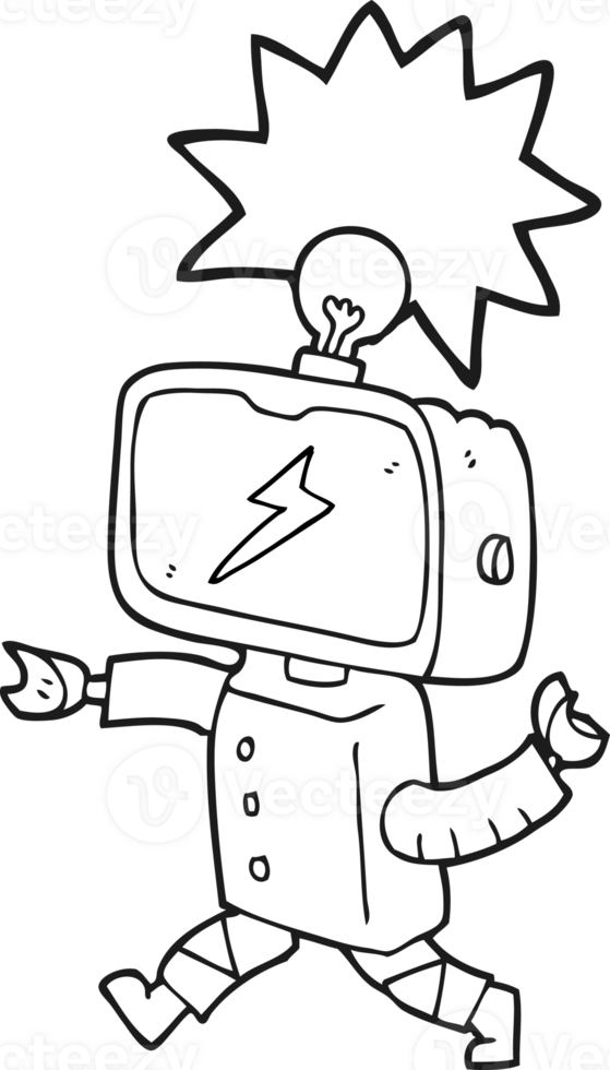black and white cartoon little robot png