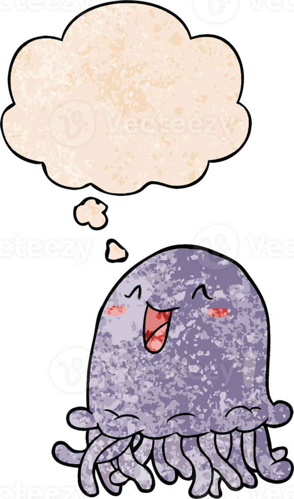 cartoon jellyfish and thought bubble in grunge texture pattern style png