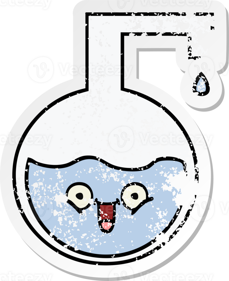 distressed sticker of a cute cartoon science bottle png