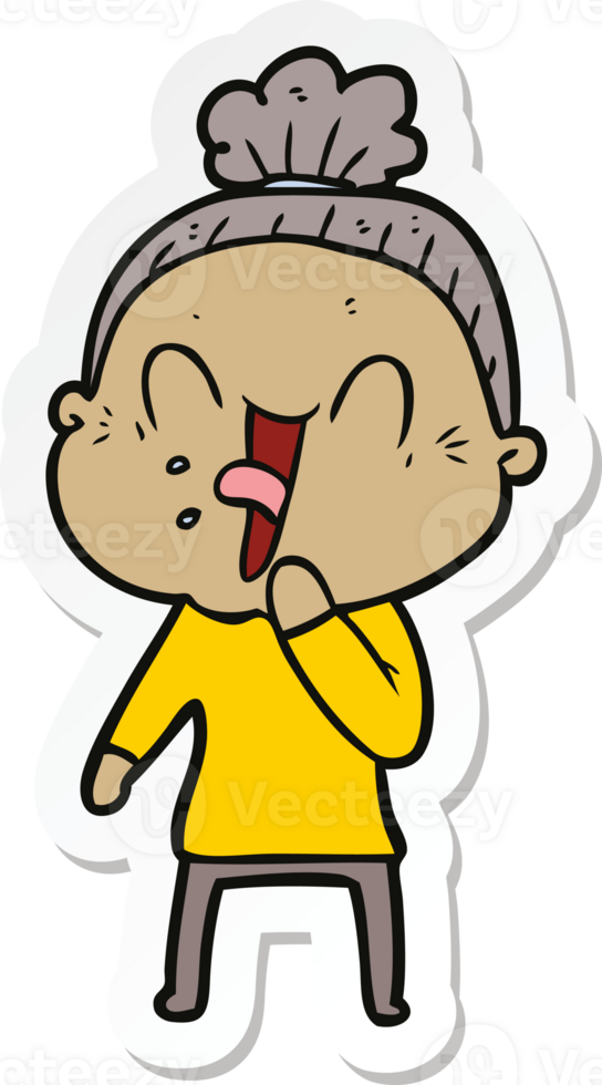 sticker of a cartoon happy old woman png