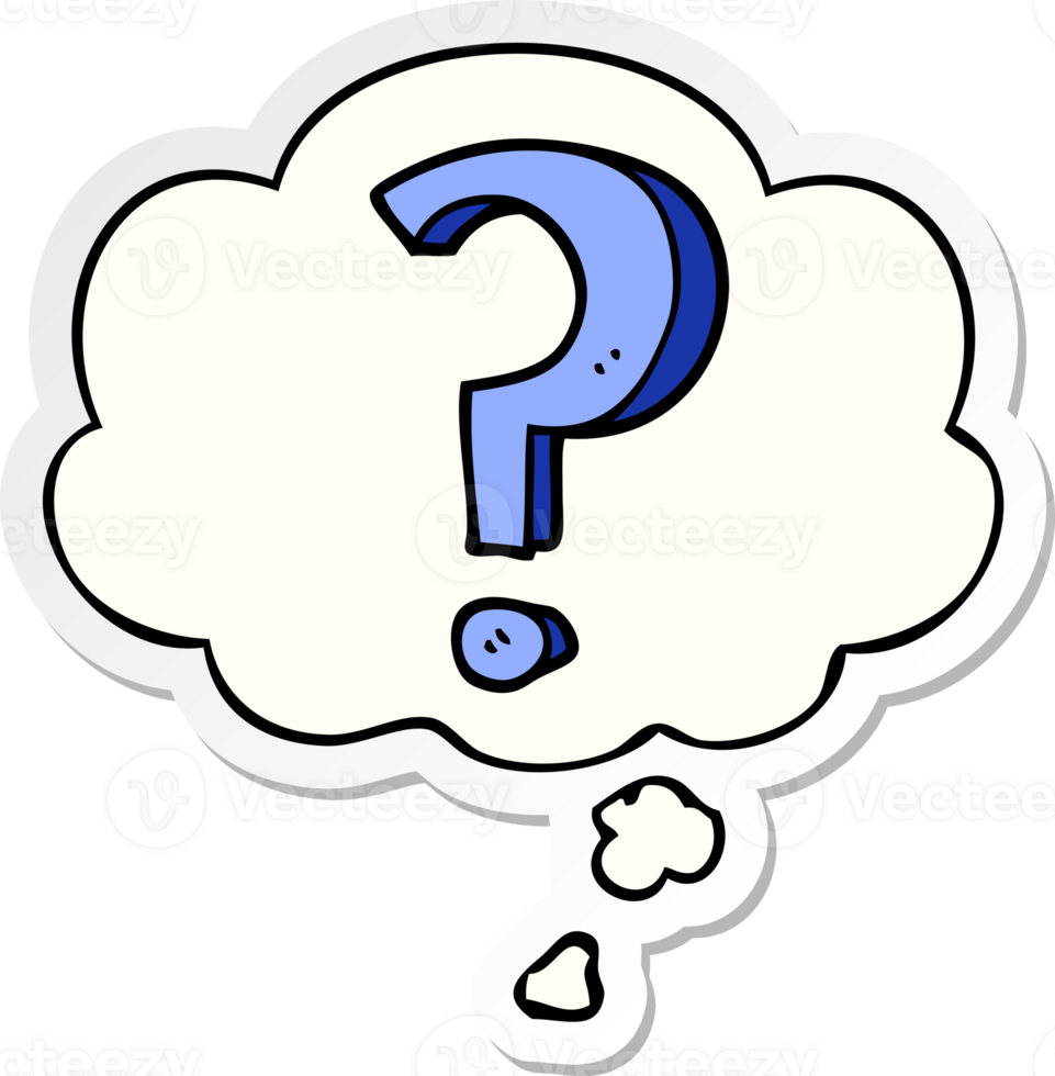 cartoon question mark and thought bubble as a printed sticker png