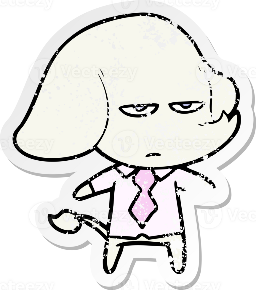 distressed sticker of a annoyed cartoon elephant png