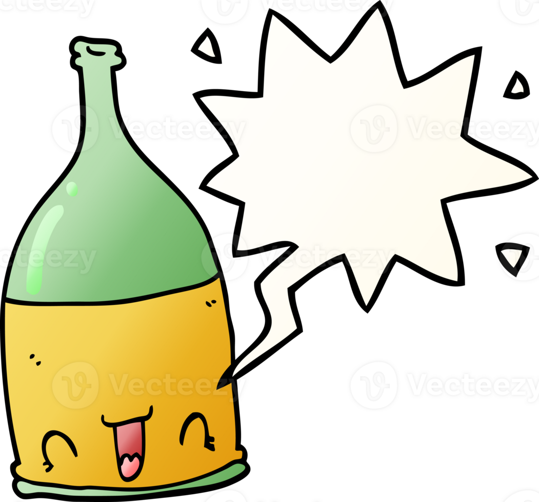 cartoon wine bottle and speech bubble in smooth gradient style png