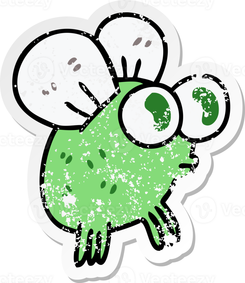 distressed sticker of a quirky hand drawn cartoon fly png