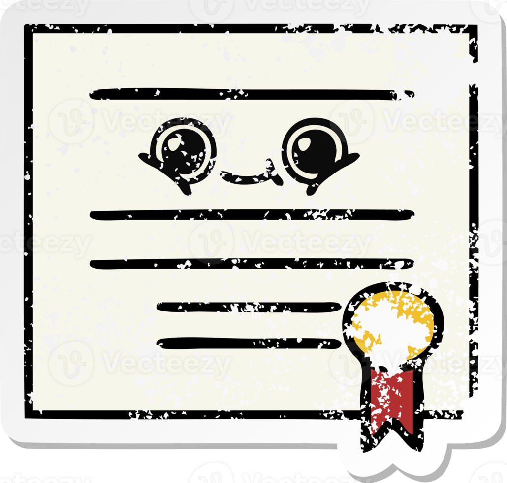 distressed sticker of a cute cartoon graduation diploma png