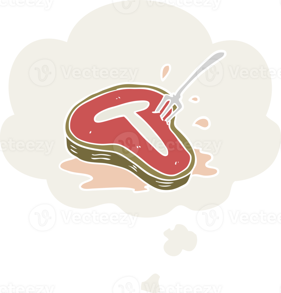 cartoon steak and thought bubble in retro style png