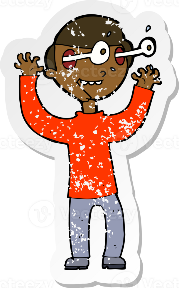 retro distressed sticker of a cartoon man with popping out eyes png