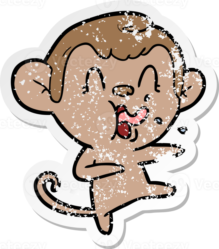 distressed sticker of a crazy cartoon monkey dancing png