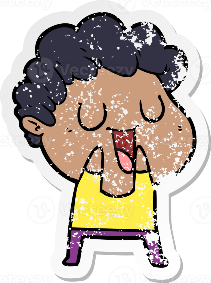 distressed sticker of a laughing cartoon man png