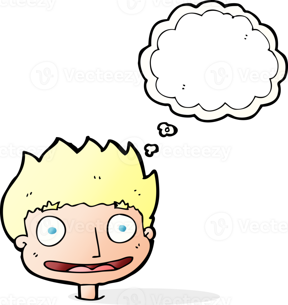 cartoon happy boy with thought bubble png