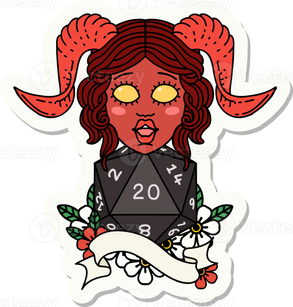 tiefling with natural twenty dice roll sticker png
