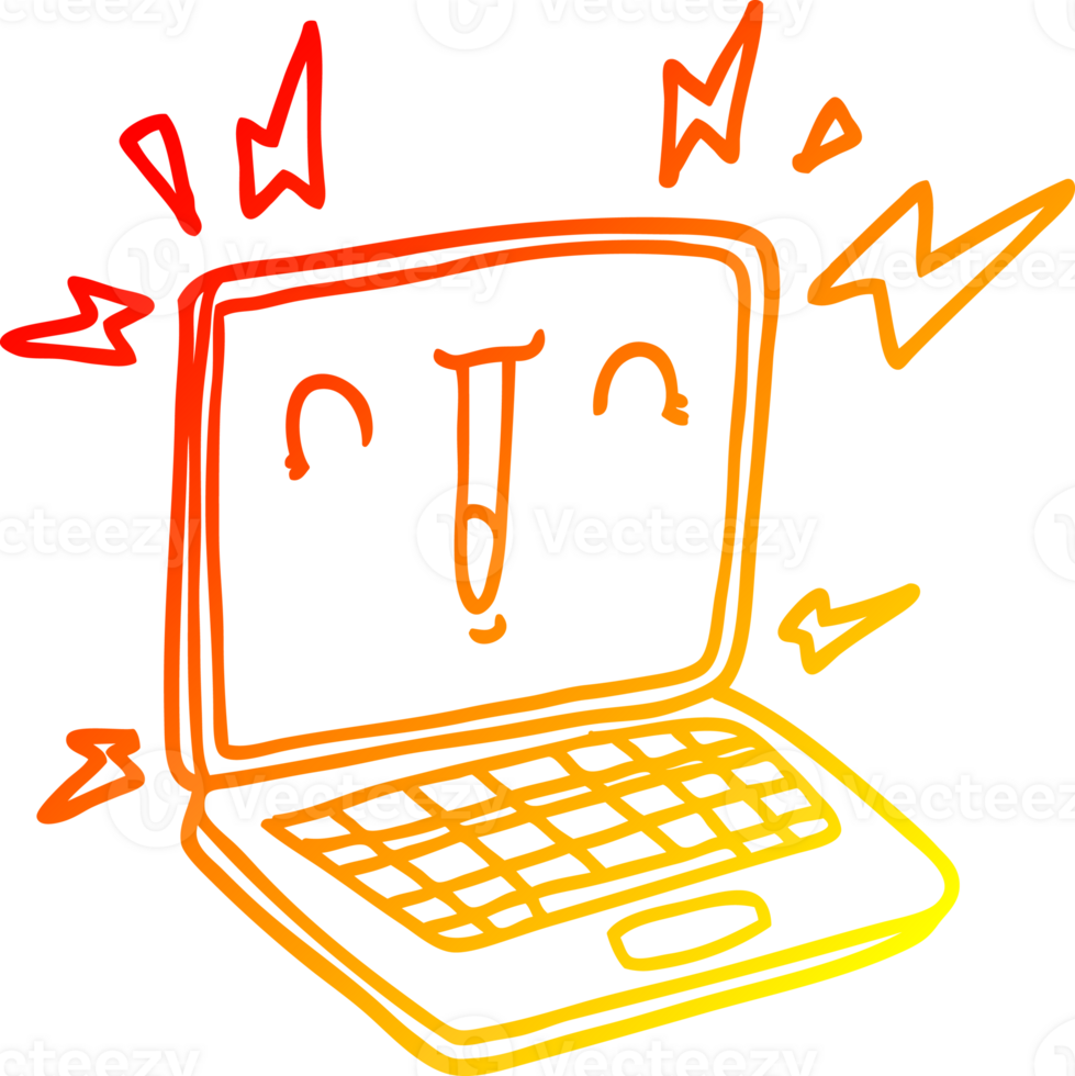warm gradient line drawing cartoon laptop computer png