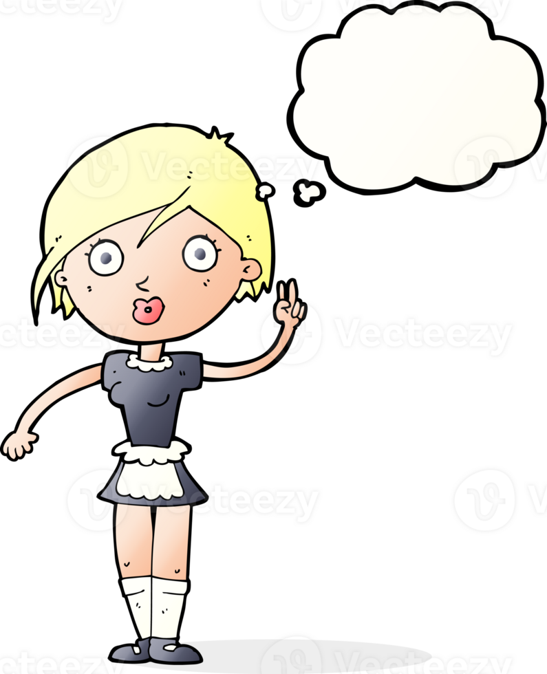 cartoon waitress making hand gesture with thought bubble png