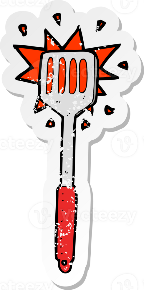 retro distressed sticker of a cartoon kitchen spatula png