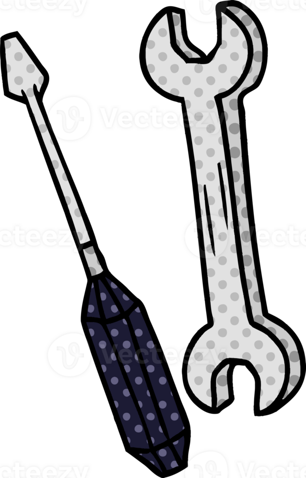 cartoon doodle of a spanner and a screwdriver png