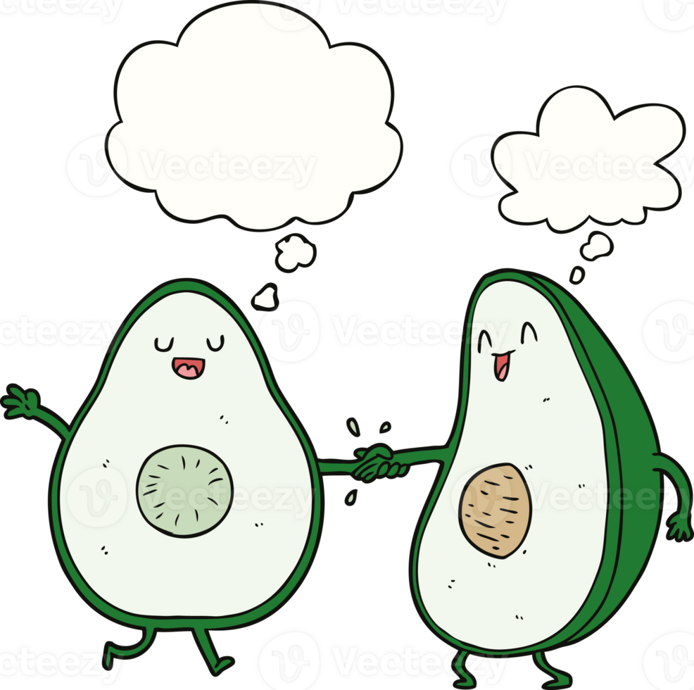 cartoon dancing avocados and thought bubble png
