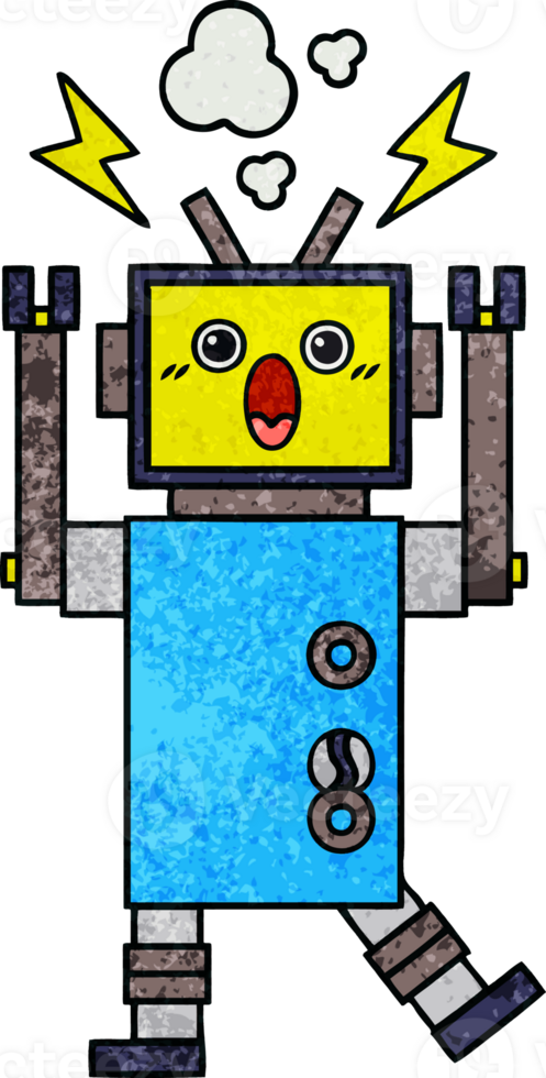 retro grunge texture cartoon malfunctioning robot png