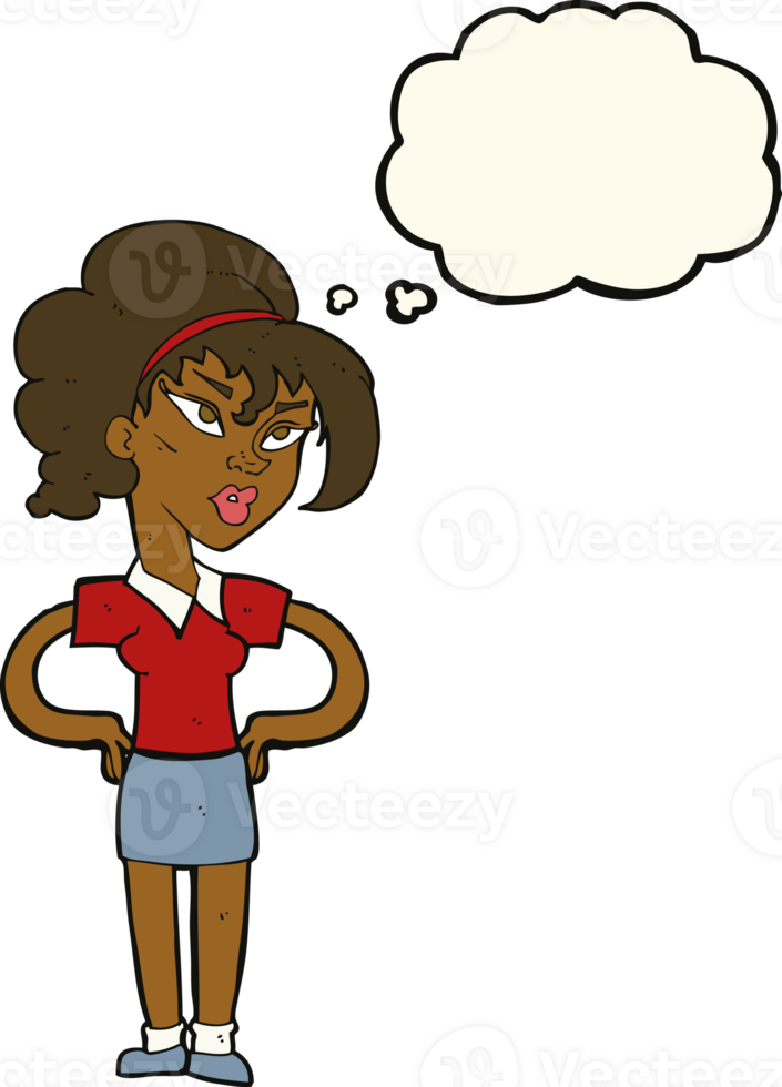 cartoon woman with hands on hips with thought bubble png