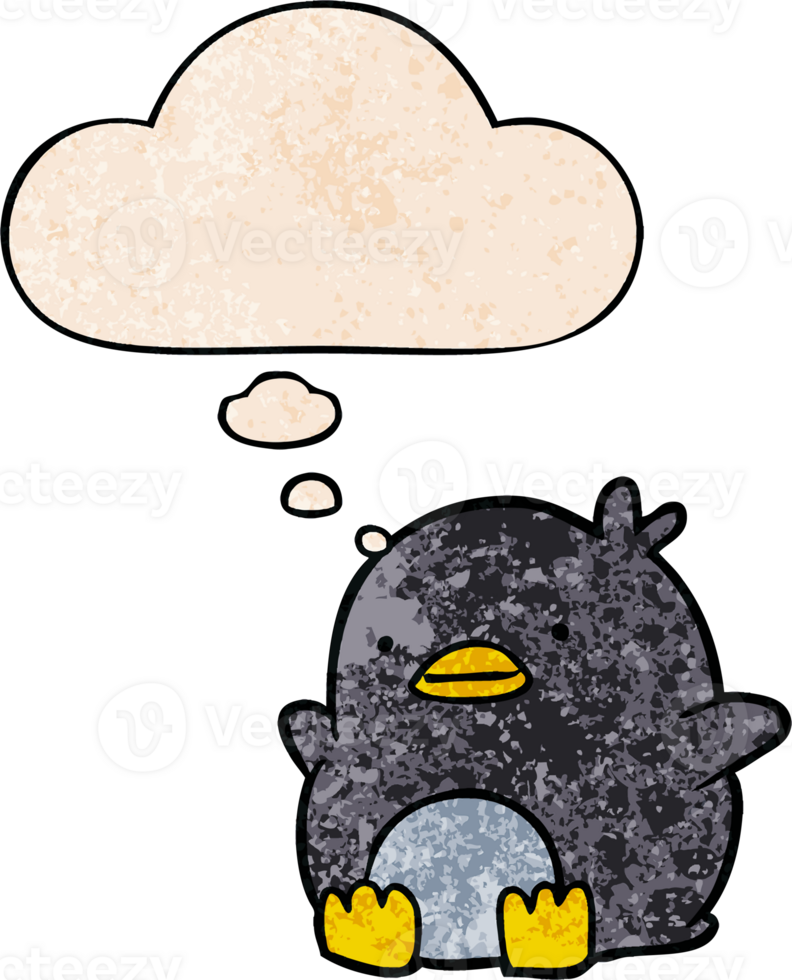 cute cartoon penguin and thought bubble in grunge texture pattern style png