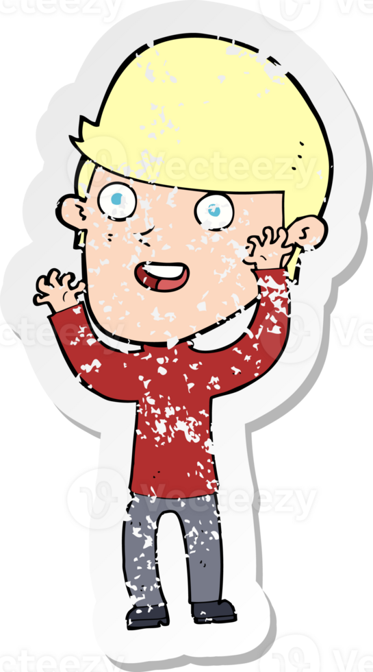 retro distressed sticker of a cartoon happy man png