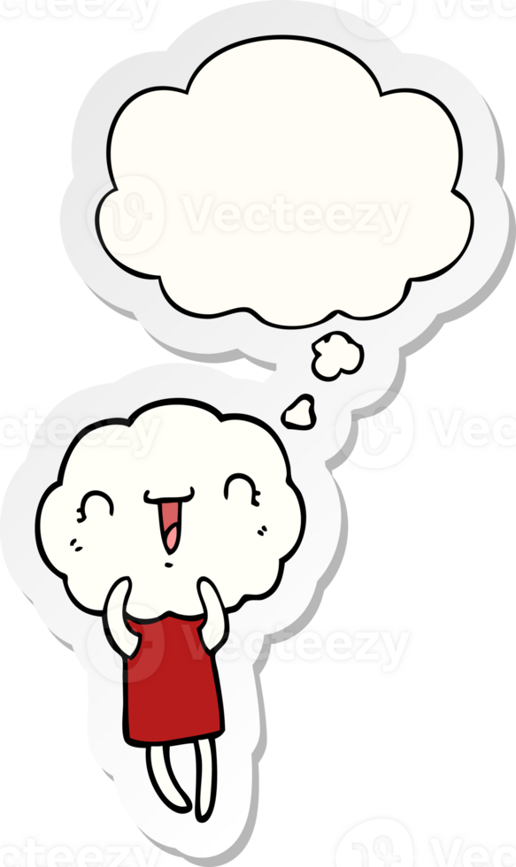 cute cartoon cloud head creature and thought bubble as a printed sticker png
