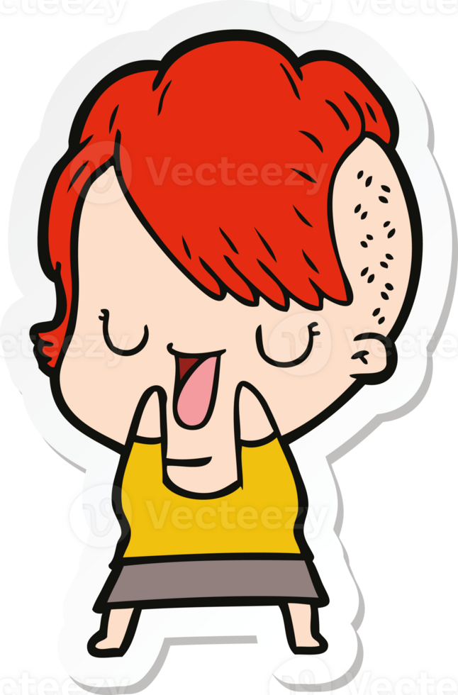 sticker of a cute cartoon girl with hipster haircut png