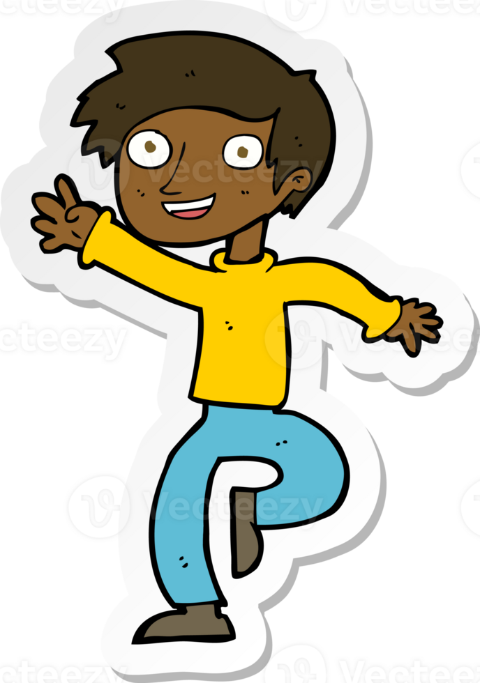 sticker of a cartoon excited boy dancing png